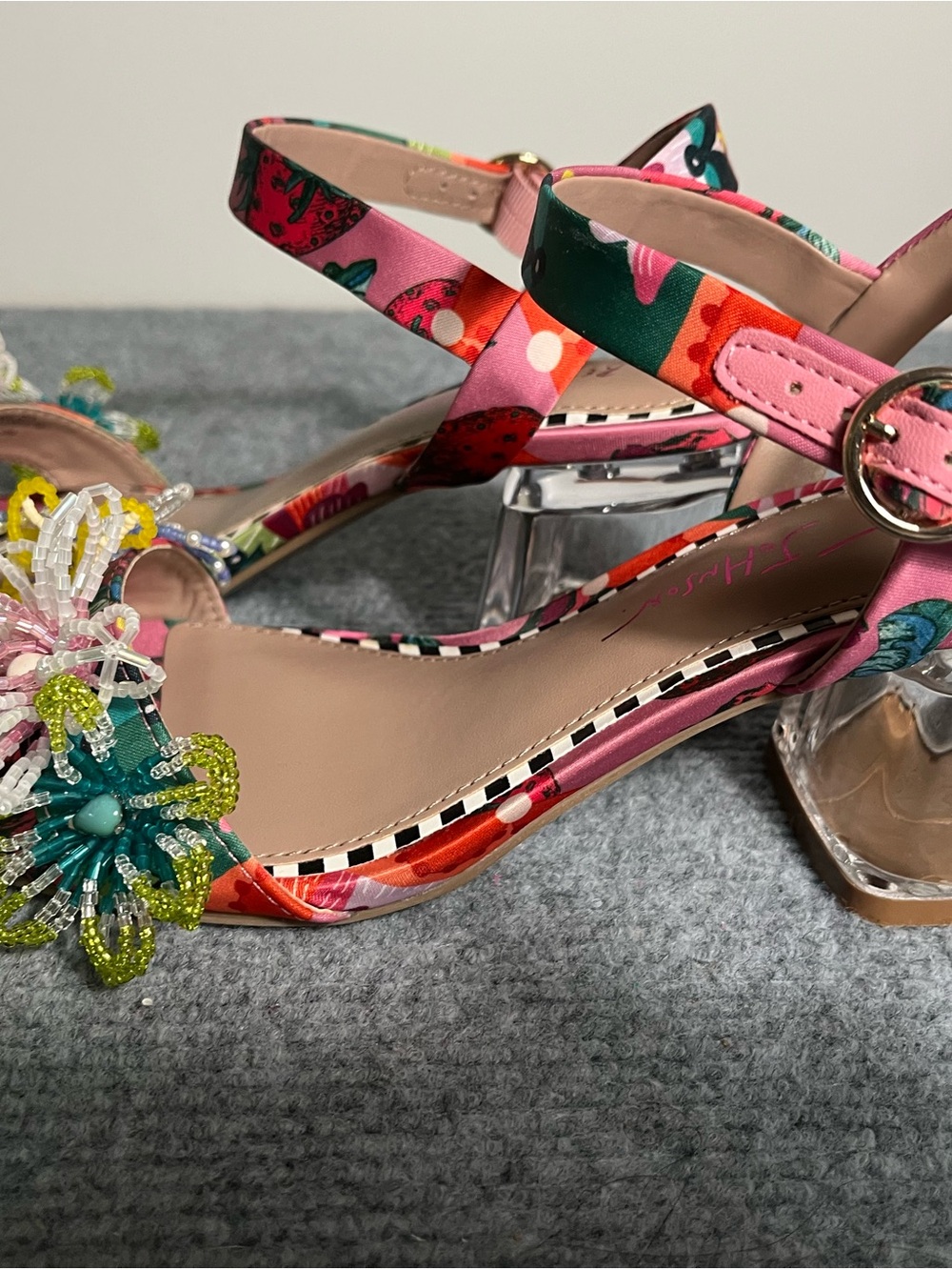 Betsey Johnson Pink Multicolor Floral Beaded Heels - Picture 2 of 5